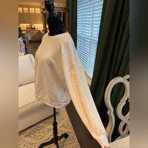 aerie Cream Cable-Trim Pullover Sweater